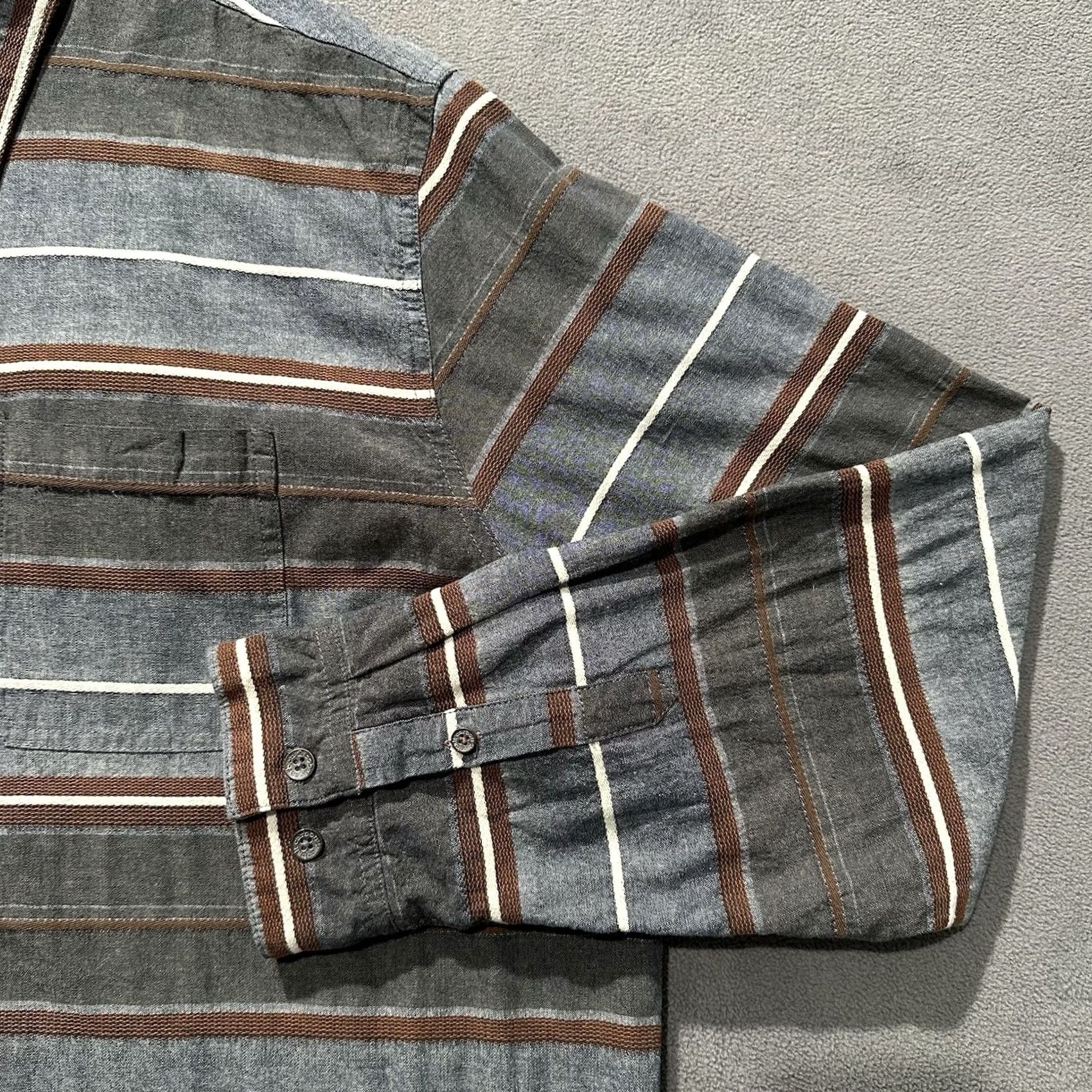 Carbon2Cobalt Carbon2cobalt Shirt Mens 2XL Gray Striped Jersey Button Up Metal Thick Lined Casual Outdoor Classic Size US XXL / EU 58 / 5 - 7 Thumbnail