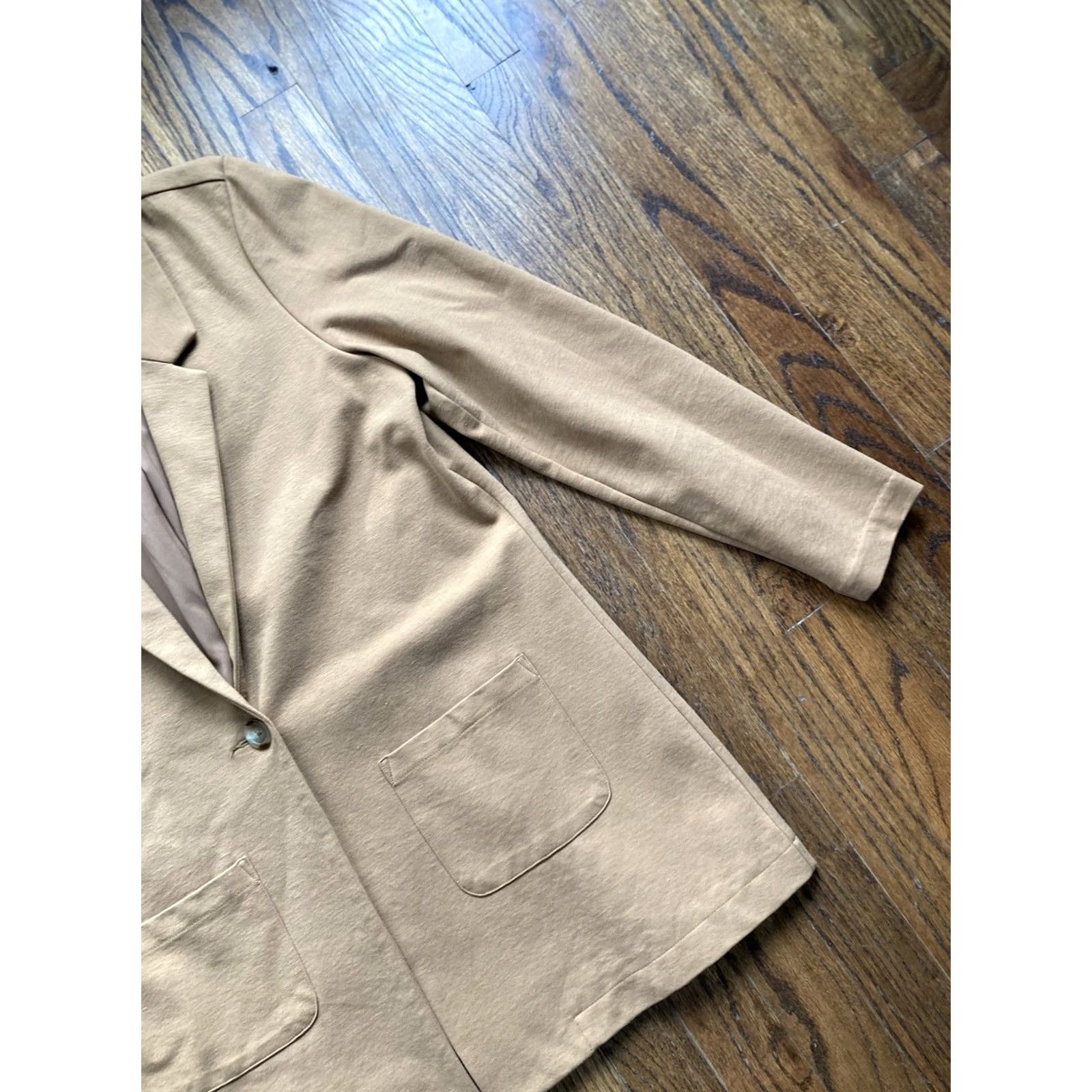 Vintage Garnet Hill Blazer Womens Size 8 Tan Beige Knit Relaxed Button Classic Preppy Academia Sports Coat Autumn Winter Spring Fall Womens Size M / US 6-8 / IT 42-44 - 3 Thumbnail
