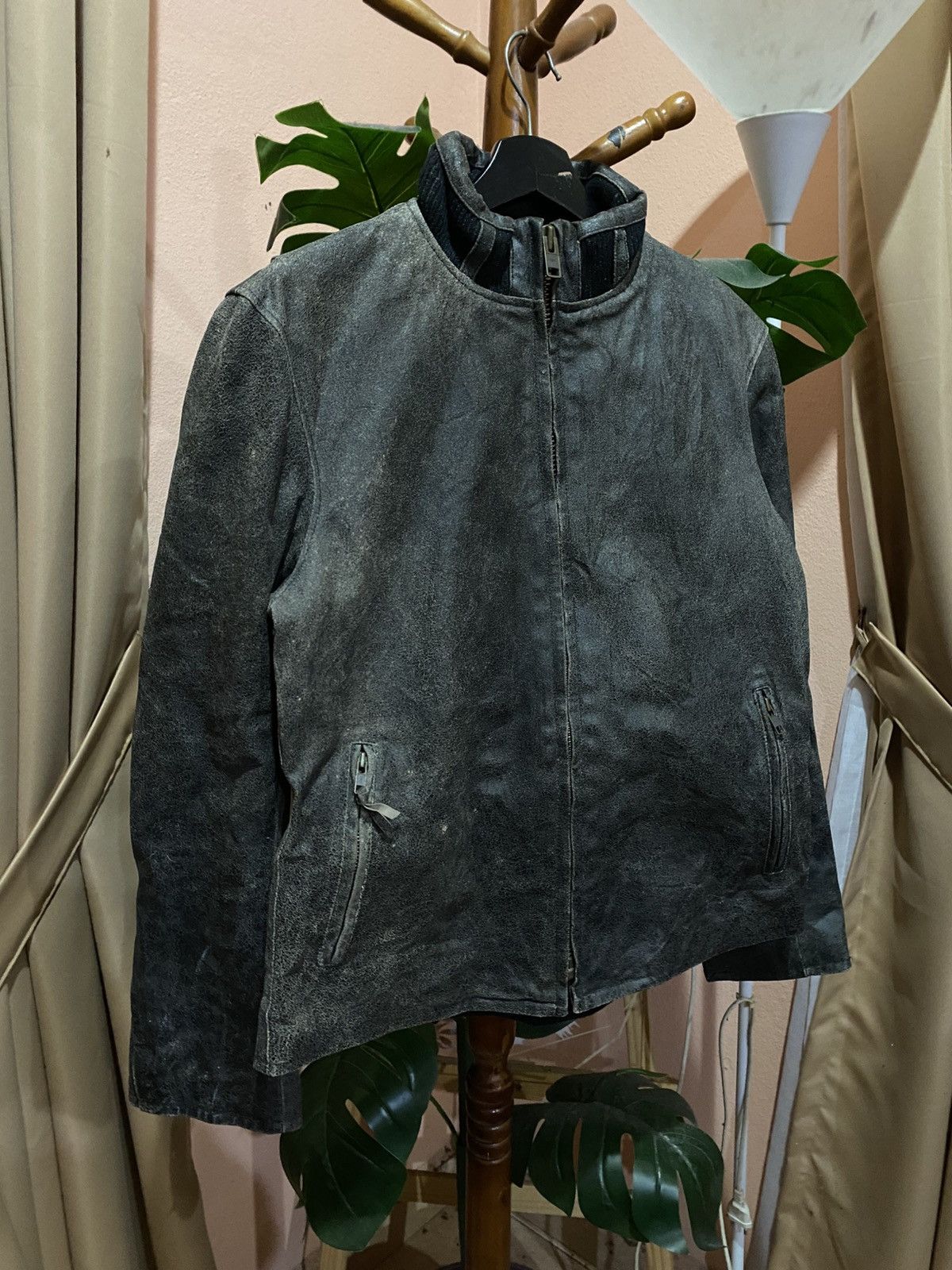 Boycott Vintage BOYCOTT Distressed Gray Leather Jacket Minimalist Size US M / EU 48-50 / 2 - 5 Thumbnail
