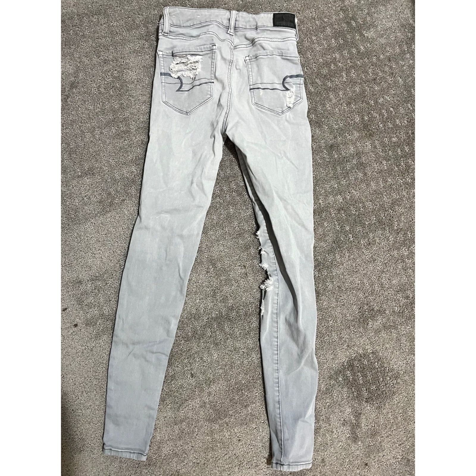 American Eagle Outfitters American Eagle Leggings High Rise Stretch Size 0 Gray Denim Destroyed Womens Size 25" / US 0 / IT 36 - 3 Thumbnail