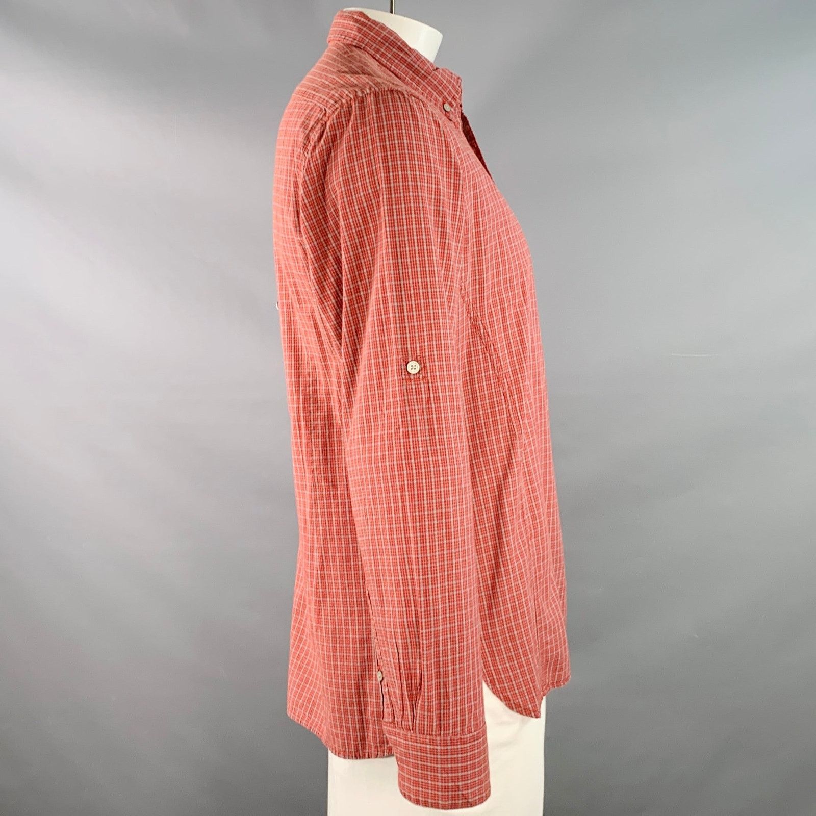 John Varvatos Size L Red Grey Checkered Cotton Long Sleeve Shirt Size US L / EU 52-54 / 3 - 4 Thumbnail