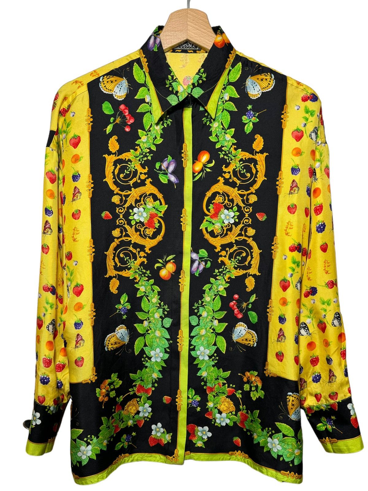 image of Gianni Versace 90's Vintage Silk Shirt in Yellow, Men's (Size Small)