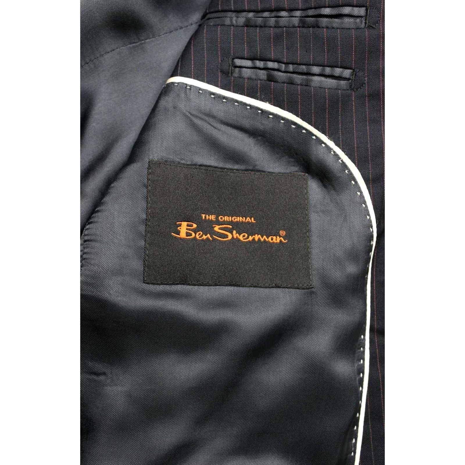 Ben Sherman BEN SHERMAN Blazer Men's EU 48S Pinstriped Lined Single Breasted Navy Blazer Size 48R - 6 Thumbnail