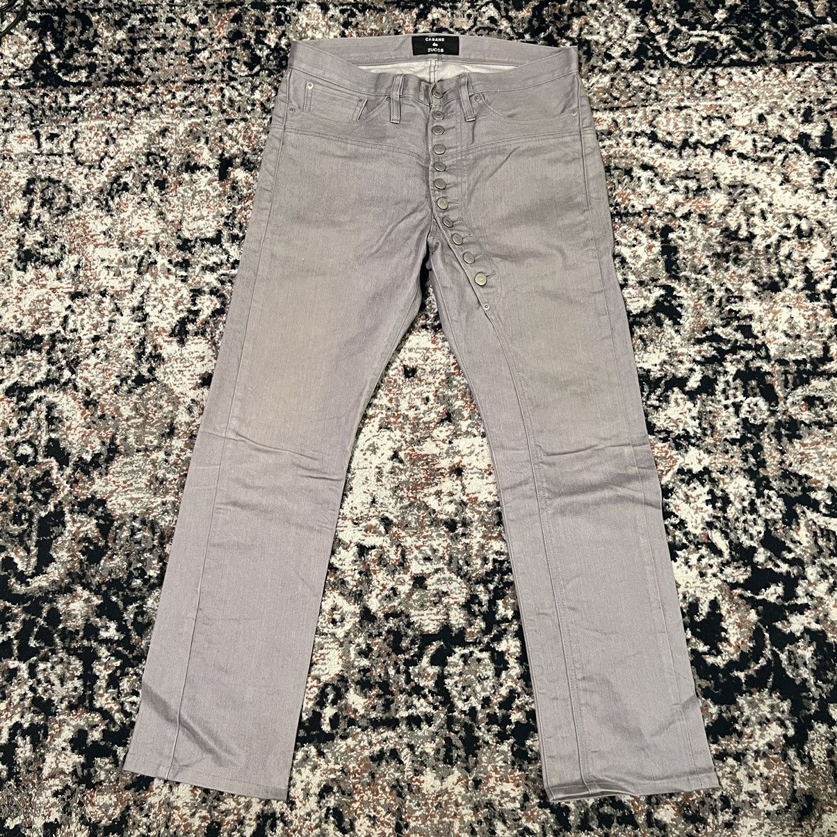 image of Cabane De Zucca Asymmetrical Button Fly Jeans Size: 32 in Grey, Men's