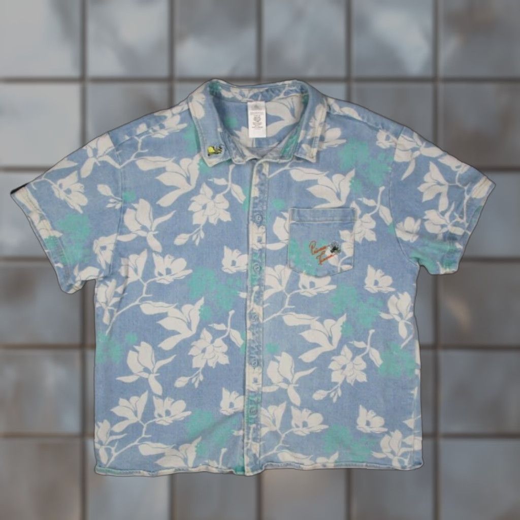 Disney Disney Shirt Mens Extra Large Blue Denim Princess Frog Button Up Hawaiian Tiki Floral Cartoon Theme Boys? Size US XL / EU 56 / 4 - 1 Thumbnail