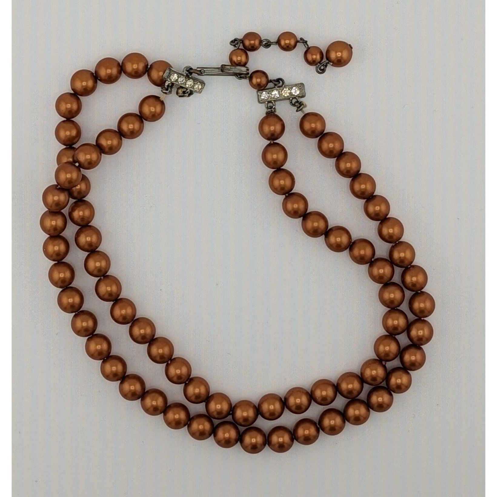 Other Vintage Glam Copper Tone Dual Strand Faux Pearl Beaded Neckl Size ONE SIZE - 4 Thumbnail