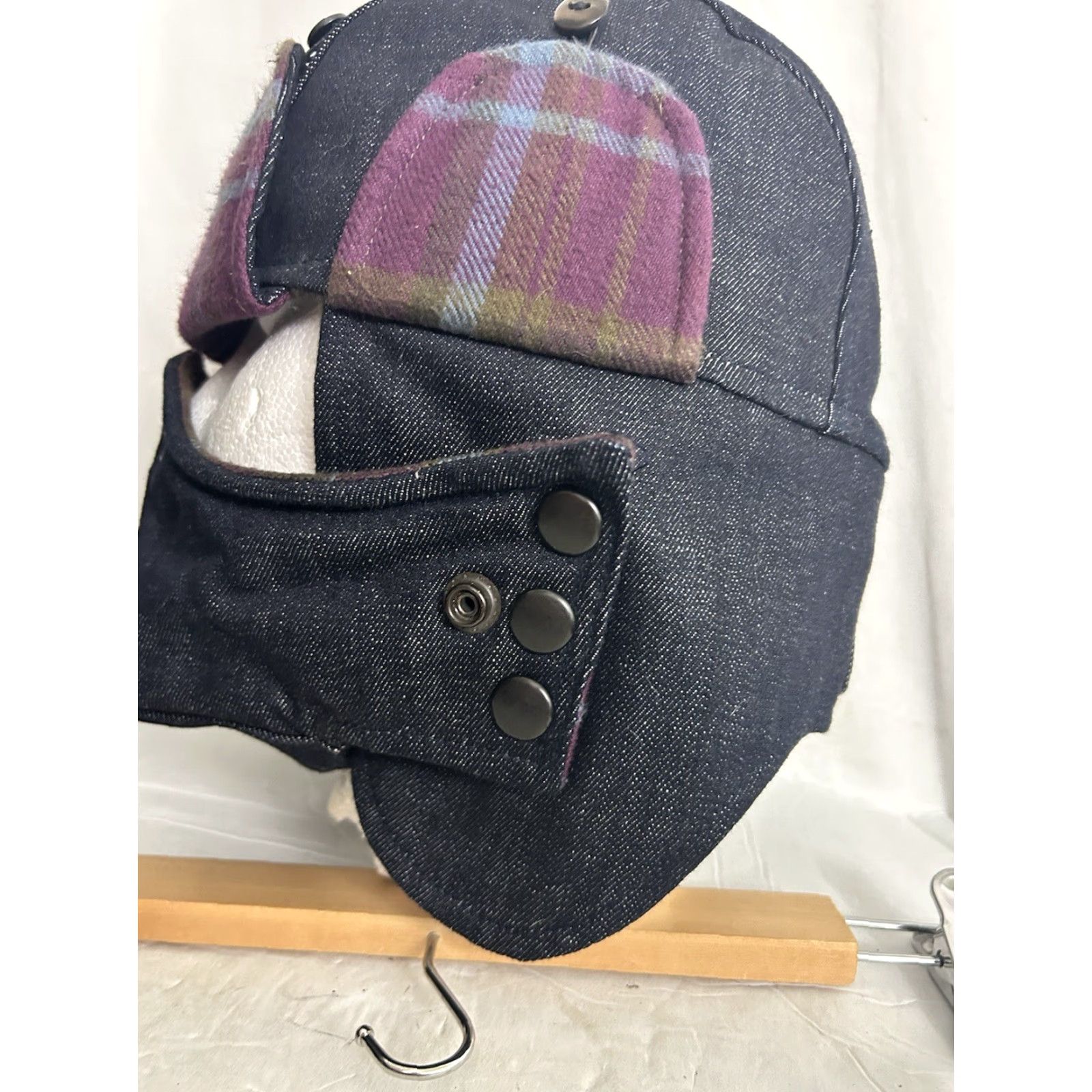 J Brand Marauder Trapper Hat Men Denim Blue Lined Dark Wash Size M/Medium Size ONE SIZE - 5 Thumbnail