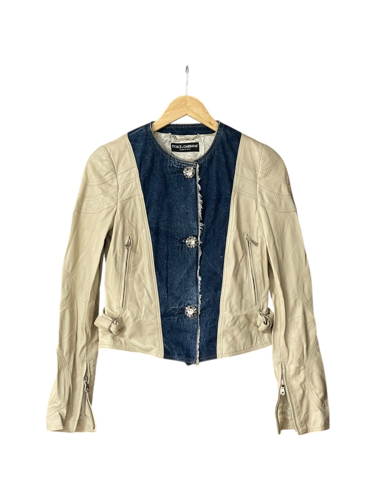 Dolce & Gabbana Dolce & Gabbana Denim Sheepskin Crystal Button Jacket Size S / US 4 / IT 40 - 1 Thumbnail