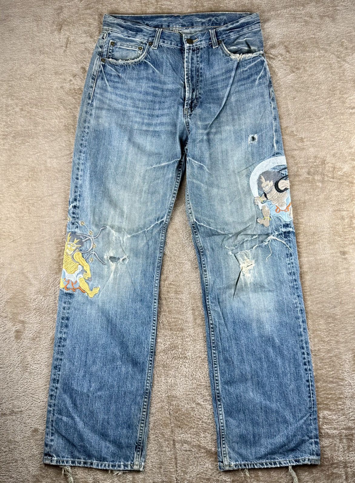 Japanese Brand Vtg art jeans denim sukajan sashiko distressed baggy Size US 31 - 1 Thumbnail