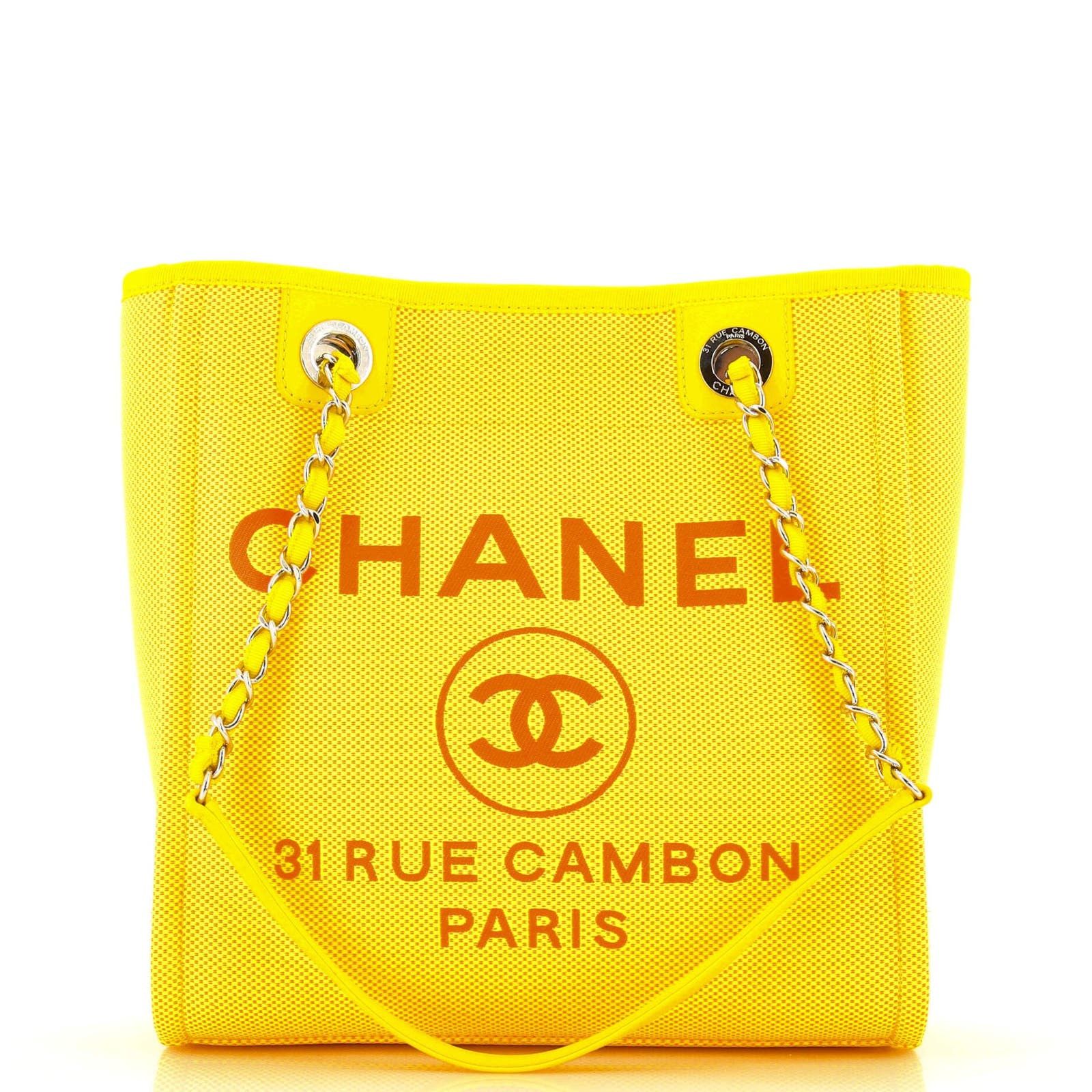 image of Chanel North South Deauville Tote Mixed Fibers Small in Yellow, Women's