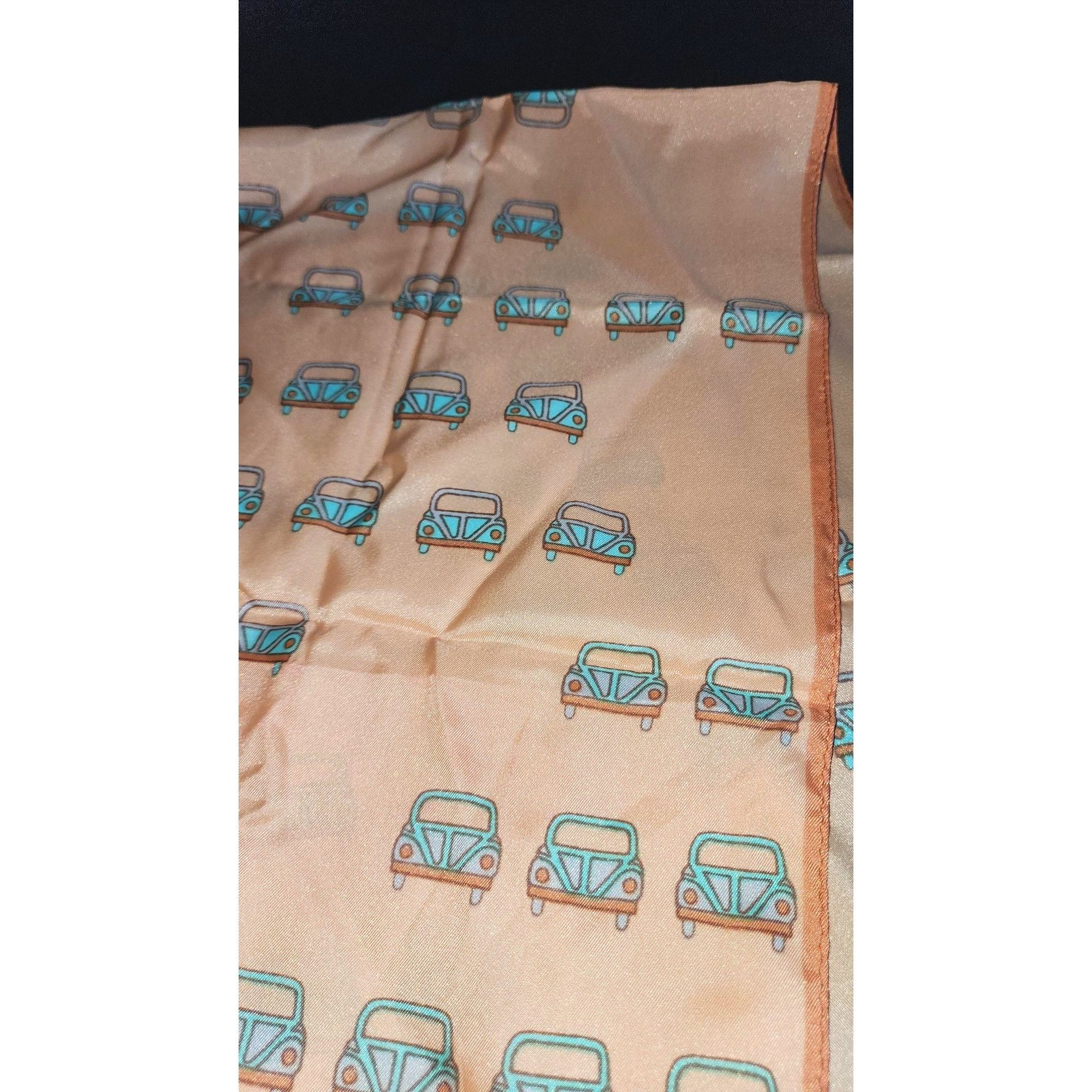 Vintage Vintage Beige Silk Scarf With Retro Car VW Bug Pattern Size ONE SIZE - 5 Thumbnail