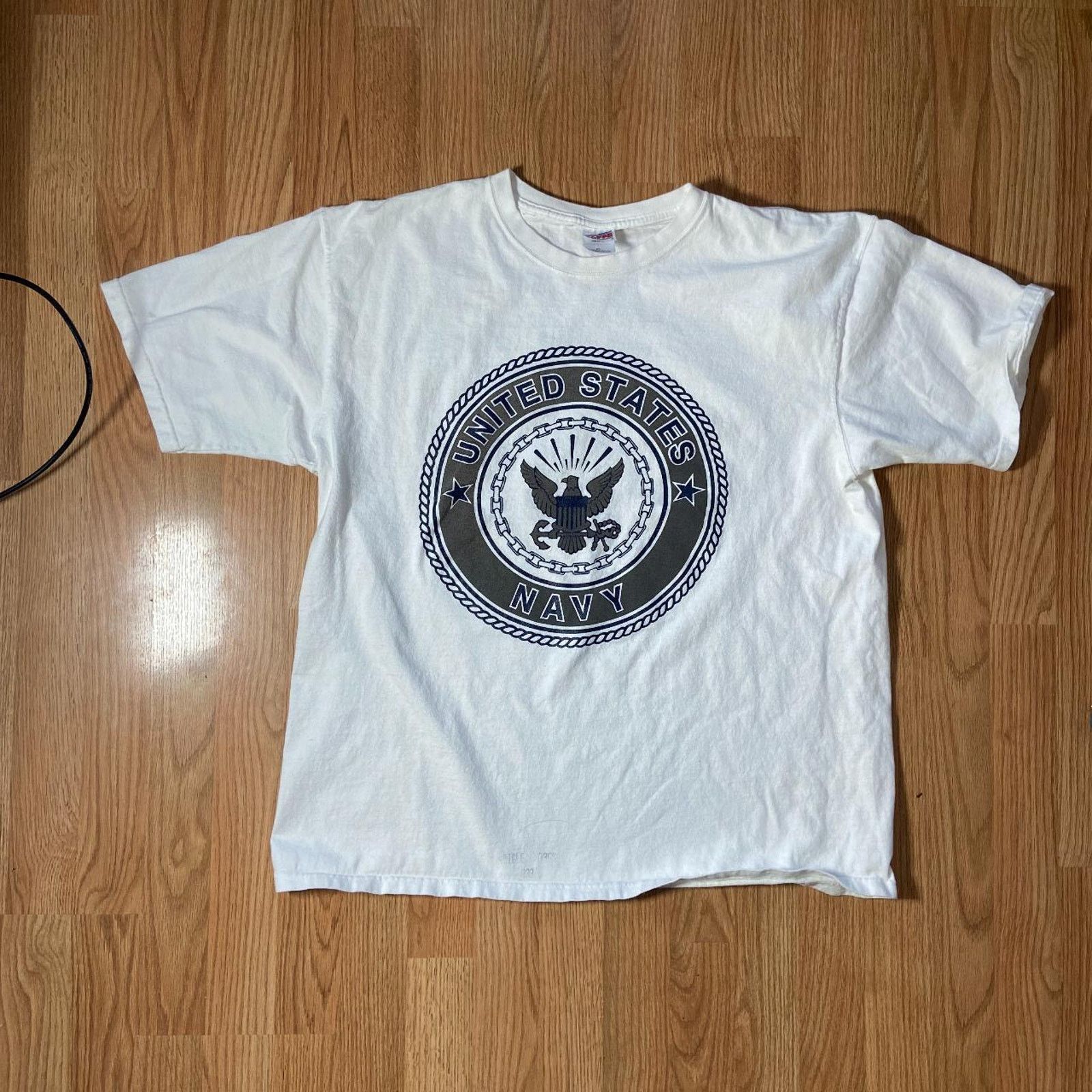 Hanes 90s white navy tee shirt Size US XL / EU 56 / 4 - 4 Thumbnail