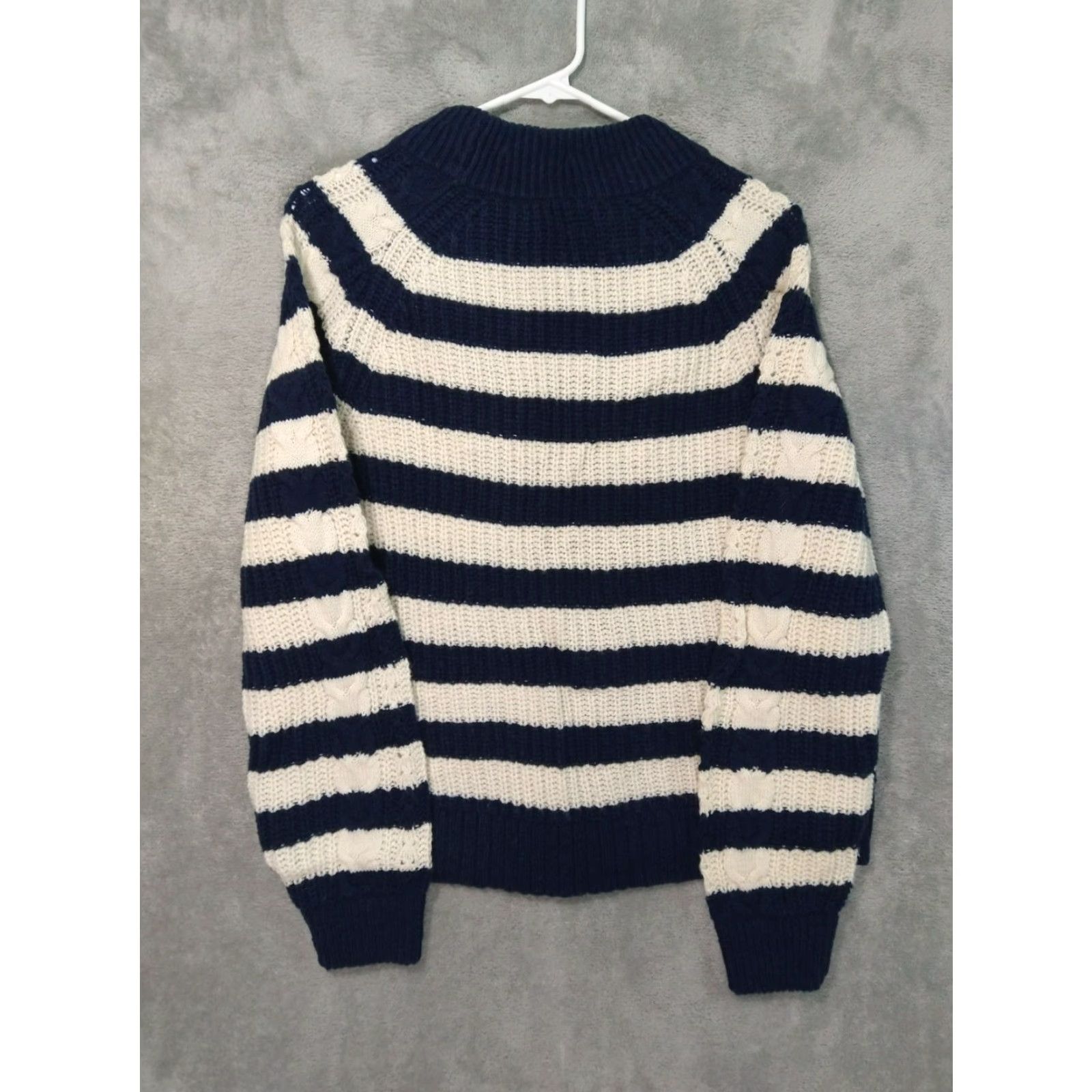 J.Crew J.CREW Sweater Womens Medium Blue White Striped Cable-Knit Wool Blend Crew Neck Pullover Casual Knit Shirt Womens M Blue Striped Cable Knit Wool Blend Size M / US 6-8 / IT 42-44 - 2 Thumbnail