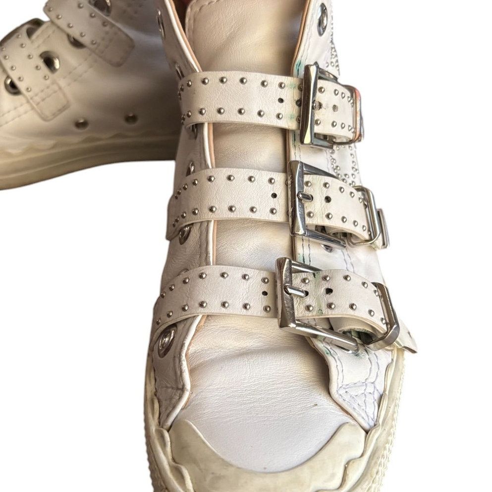 Chloe CHLOÉ 'Kyle' White Studded Buckle High Top Sneakers EU 36 Size US 6 / IT 36 - 8 Thumbnail