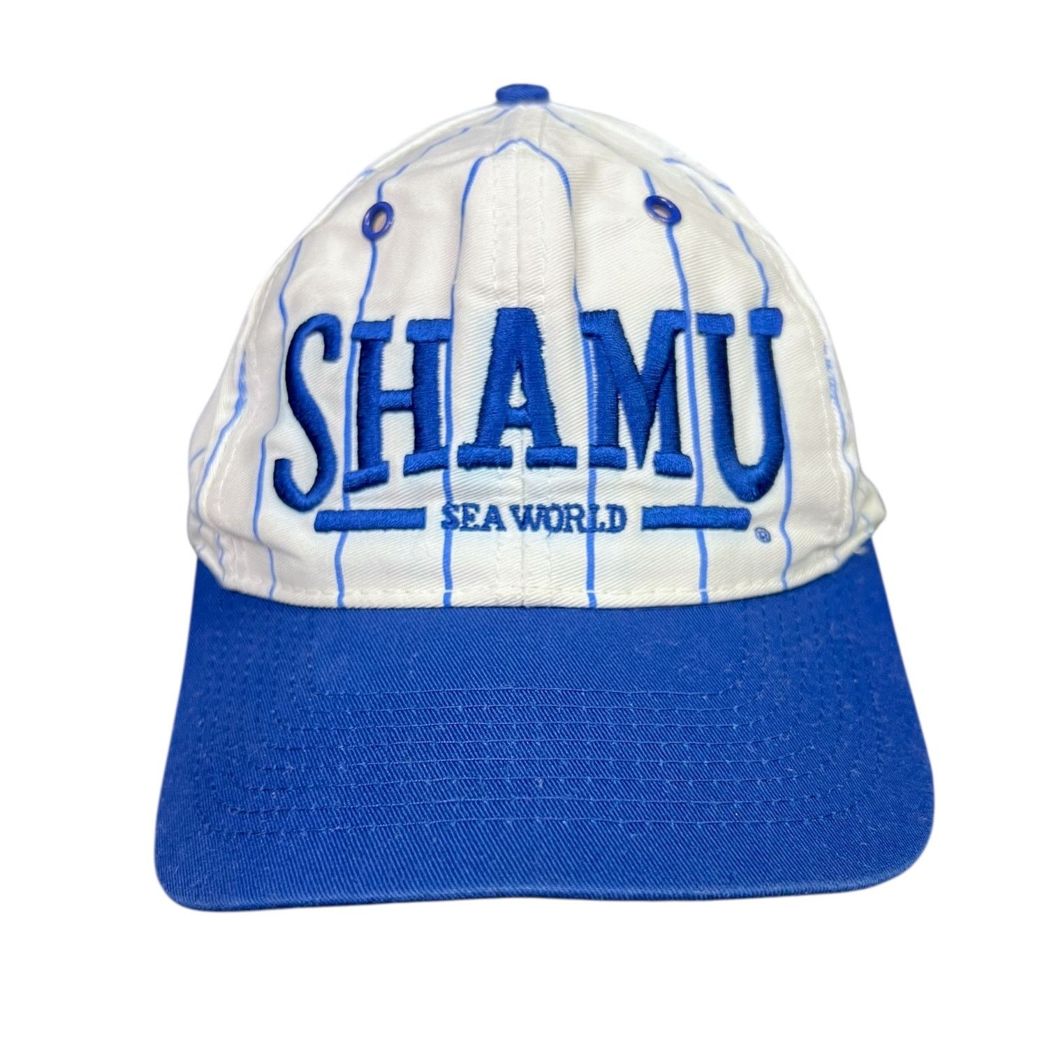 Gildan Vintage 90s Sea World Shamu Strapback Hat Blue Striped Size ONE SIZE - 1 Thumbnail