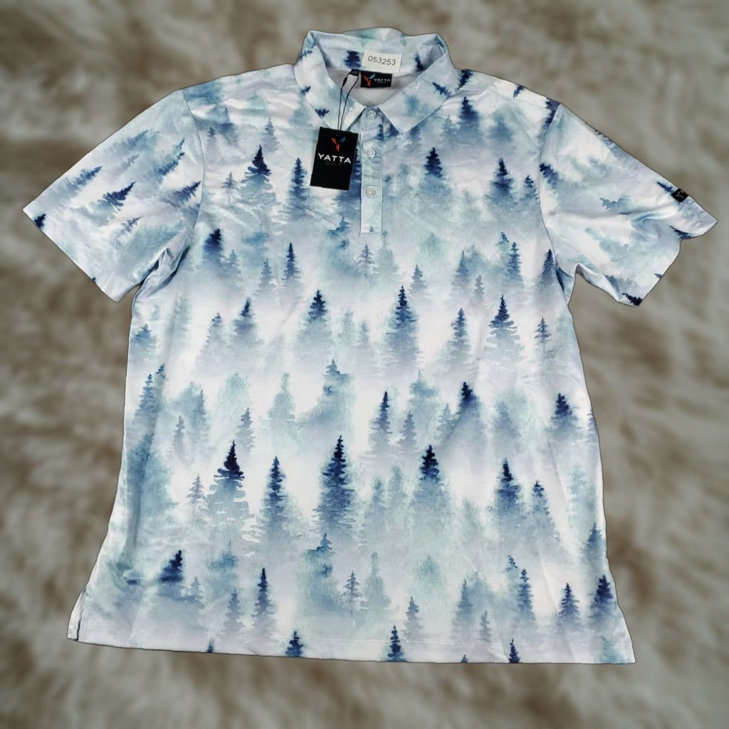 Callaway Yatta Callaway Polo Shirt Mens Large Blue White Forest Print Short Sleeve Size US L / EU 52-54 / 3 - 1 Thumbnail