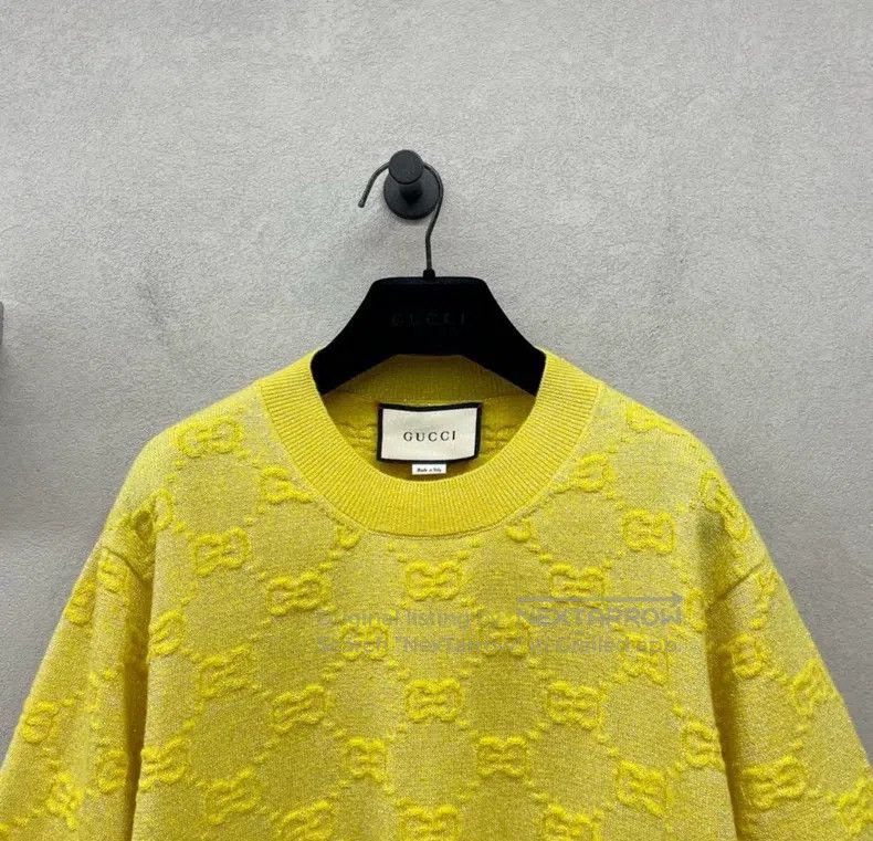 Gucci Gucci Yellow jacquard short sleeves Size L / US 10 / IT 46 - 4 Thumbnail