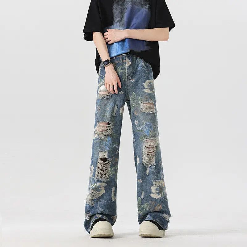 Japanese Brand Retro loose wide leg printed ripped jeans Size US 30 / EU 46 - 3 Thumbnail