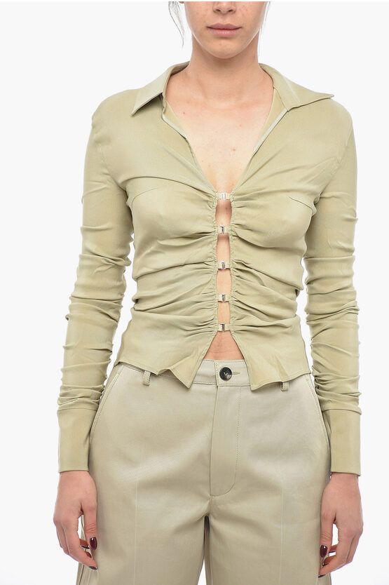 image of Jacquemus Cut-Out Detail La Chemise Soffio Shirt in Beige, Women's (Size Medium)