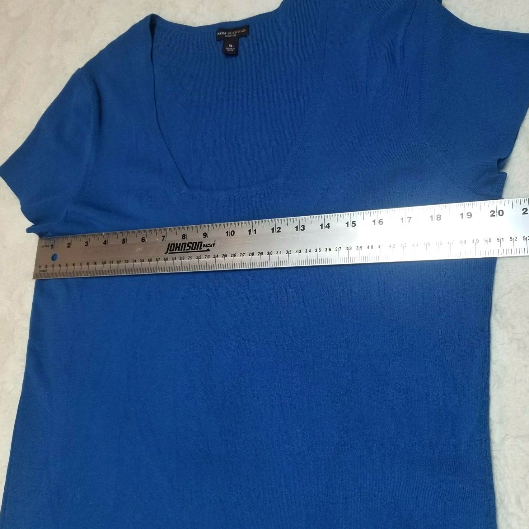 Vintage Dana Buchman Signature Womens Knit Top Square Neck Short Sleeve XL Blue Casual Shirt Size XL / US 12-14 / IT 48-50 - 4 Thumbnail