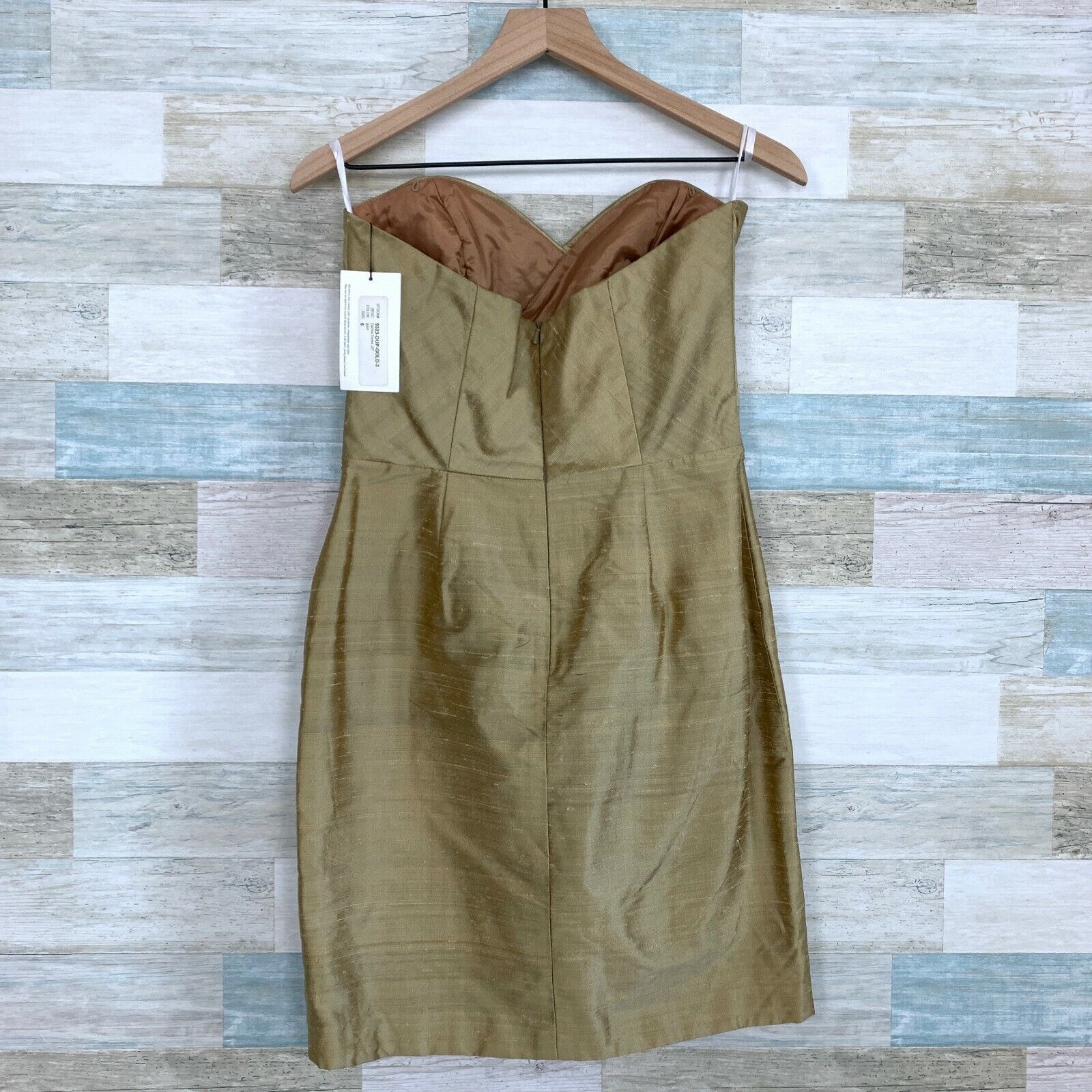 Other Siri Dupioni Pure Silk Ruched Cocktail Dress Gold Strapless Size M / US 6-8 / IT 42-44 - 4 Thumbnail