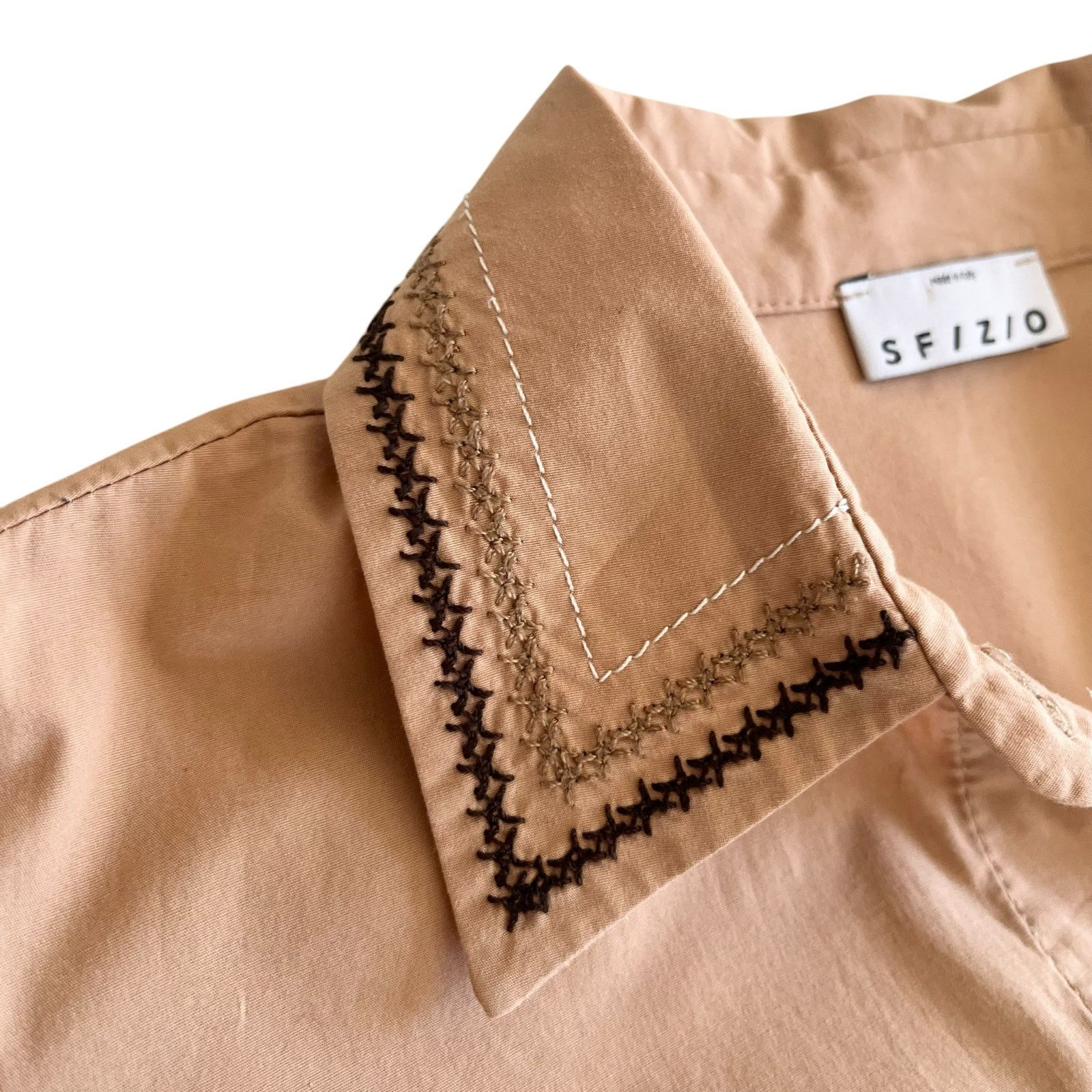 Other Sfizio Tan Embroidered Poplin A-Line Midi Dress Size S / US 4 / IT 40 - 4 Thumbnail