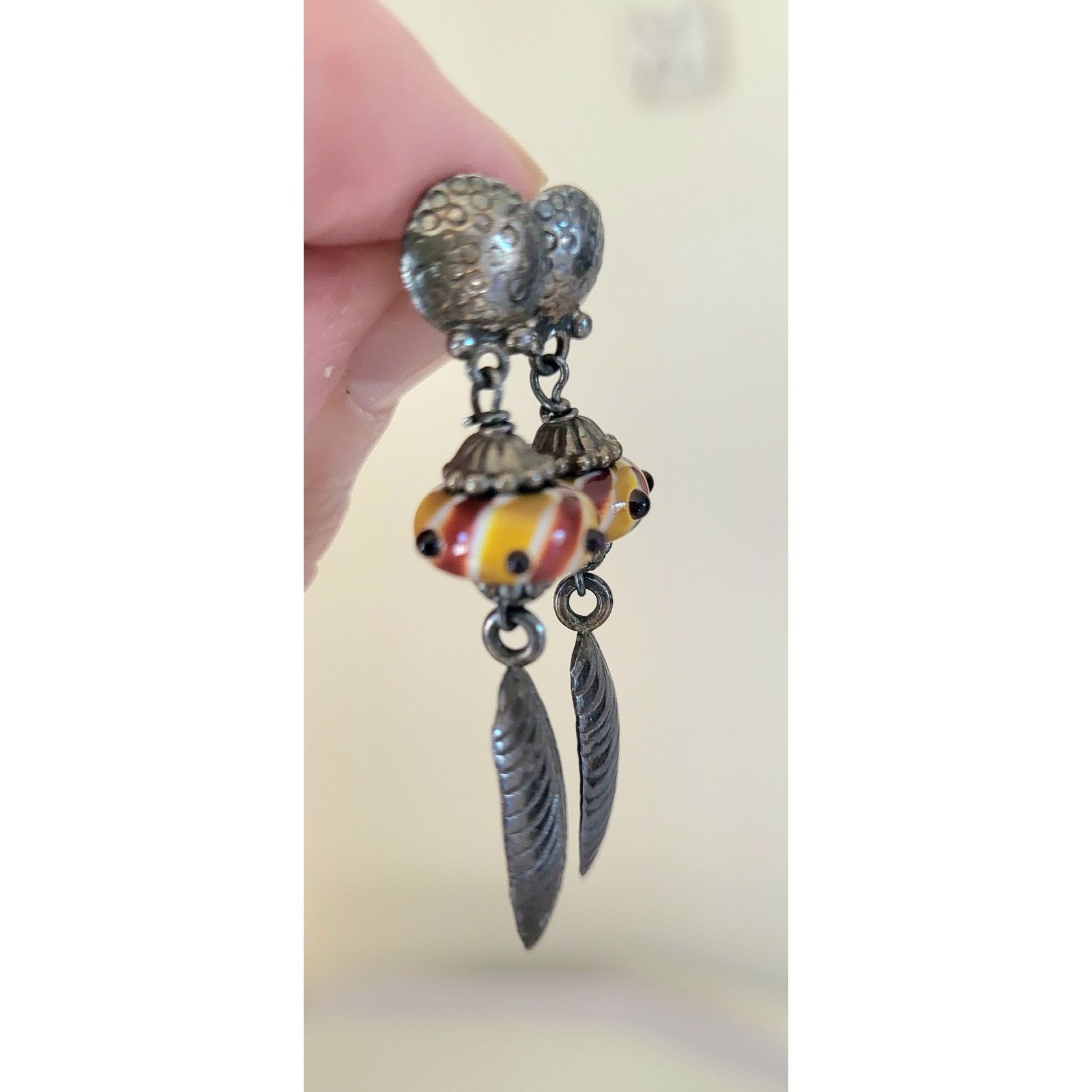 & Other Stories Lampwork Fused Glass Earrings Silver Pierced Yellow Red Size ONE SIZE - 2 Thumbnail