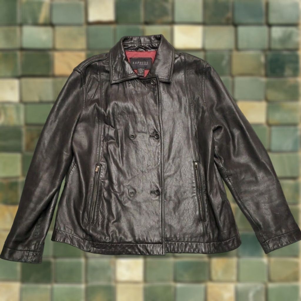Express VINTAGE Express World Brand Leather Jacket Womens L Black Motorcycle Style Pocket All Seasons Size L / US 10 / IT 46 - 1 Thumbnail