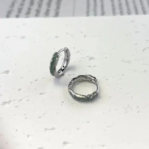 Other 925 Silver Plated Green Ripple Hoop Earrings for Men Women Size ONE SIZE - 3 Thumbnail
