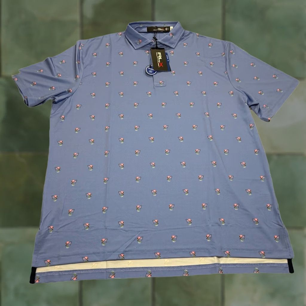 Ralph Lauren VINTAGE NWT RLX Ralph Lauren Fishing Flamingo Golf Polo Shirt Blue Sz L Retail 8.50 Size US L / EU 52-54 / 3 - 1 Thumbnail