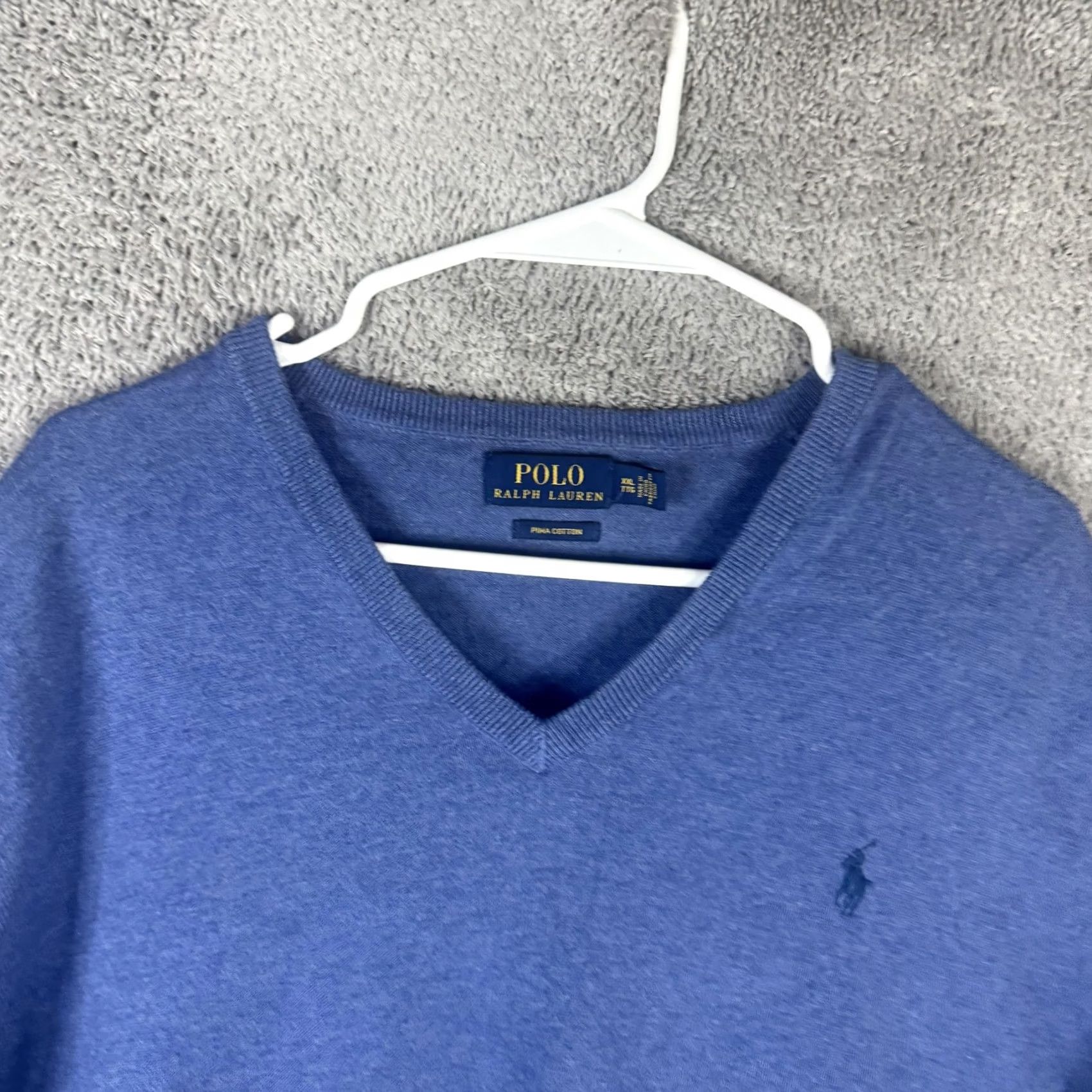 Polo Ralph Lauren VINTAGE? No. Polo Ralph Lauren Sweater Mens 2XL Blue Pima Cotton V Neck Knit Pullover Size US XXL / EU 58 / 5 - 6 Thumbnail