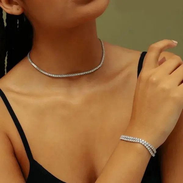 Jewelry Sexy Choker Iced Out Tennis Chain Necklace Size ONE SIZE - 3 Thumbnail