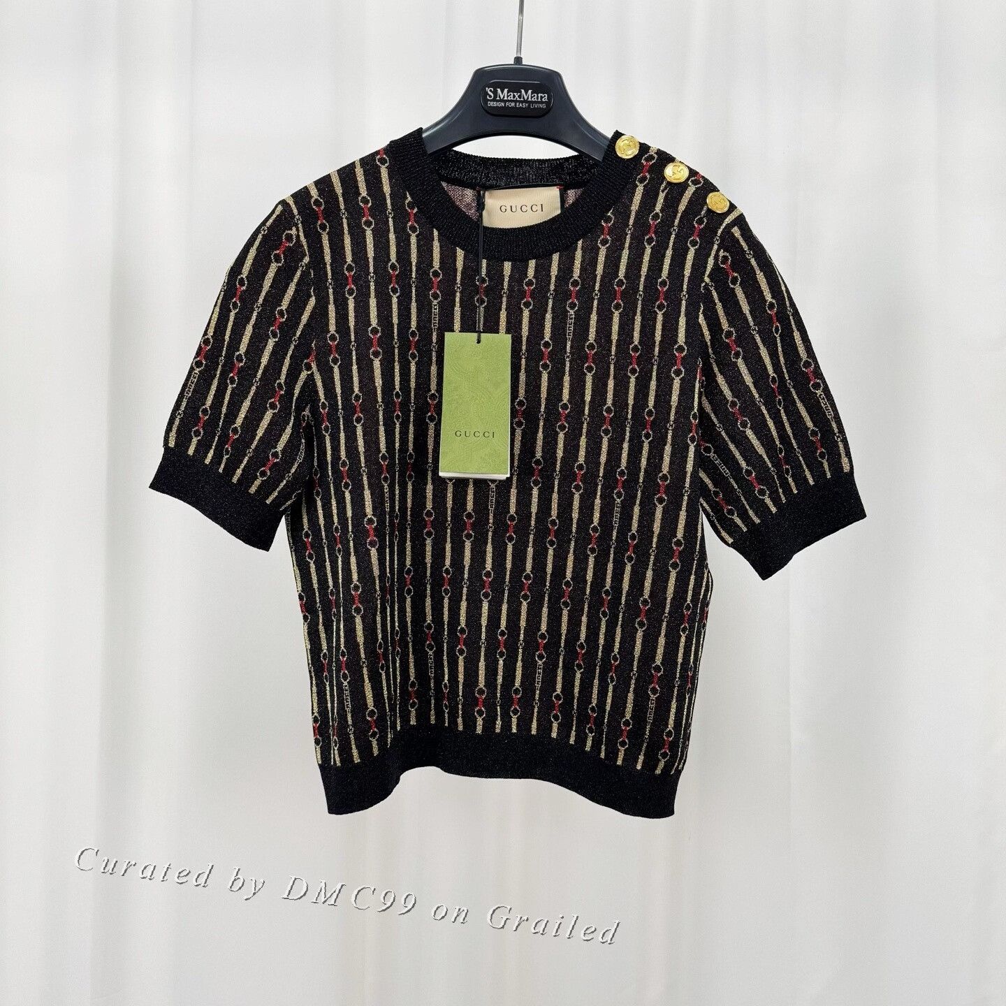 Gucci Gucci Gold Thread Horsebit Letter Knit Tee Size S / US 4 / IT 40 - 1 Thumbnail