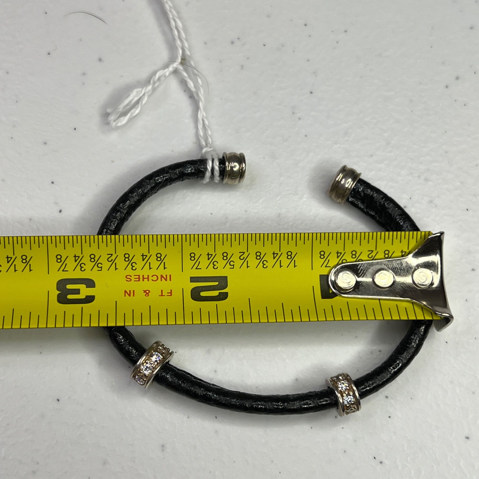Designer Black Leather ESPO Cuff Bracelet With Rhinestone Accents Size ONE SIZE - 4 Thumbnail