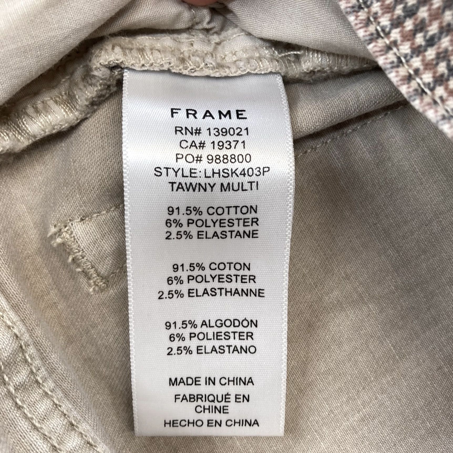 Frame FRAME Le High Skinny Jeans Womens 25 Houndstooth Stretch Pants Brown Plaid Multi 5-Pocket Zipper Button Slim Rise High Vintage N/A Size 42" / US 20 - 5 Thumbnail