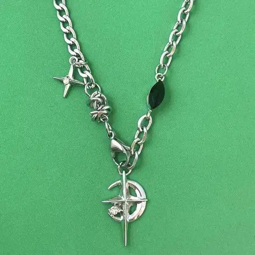 Chain x Jewelry Titanium Steel Star Cross Pendant Necklace For Men Women in Silver