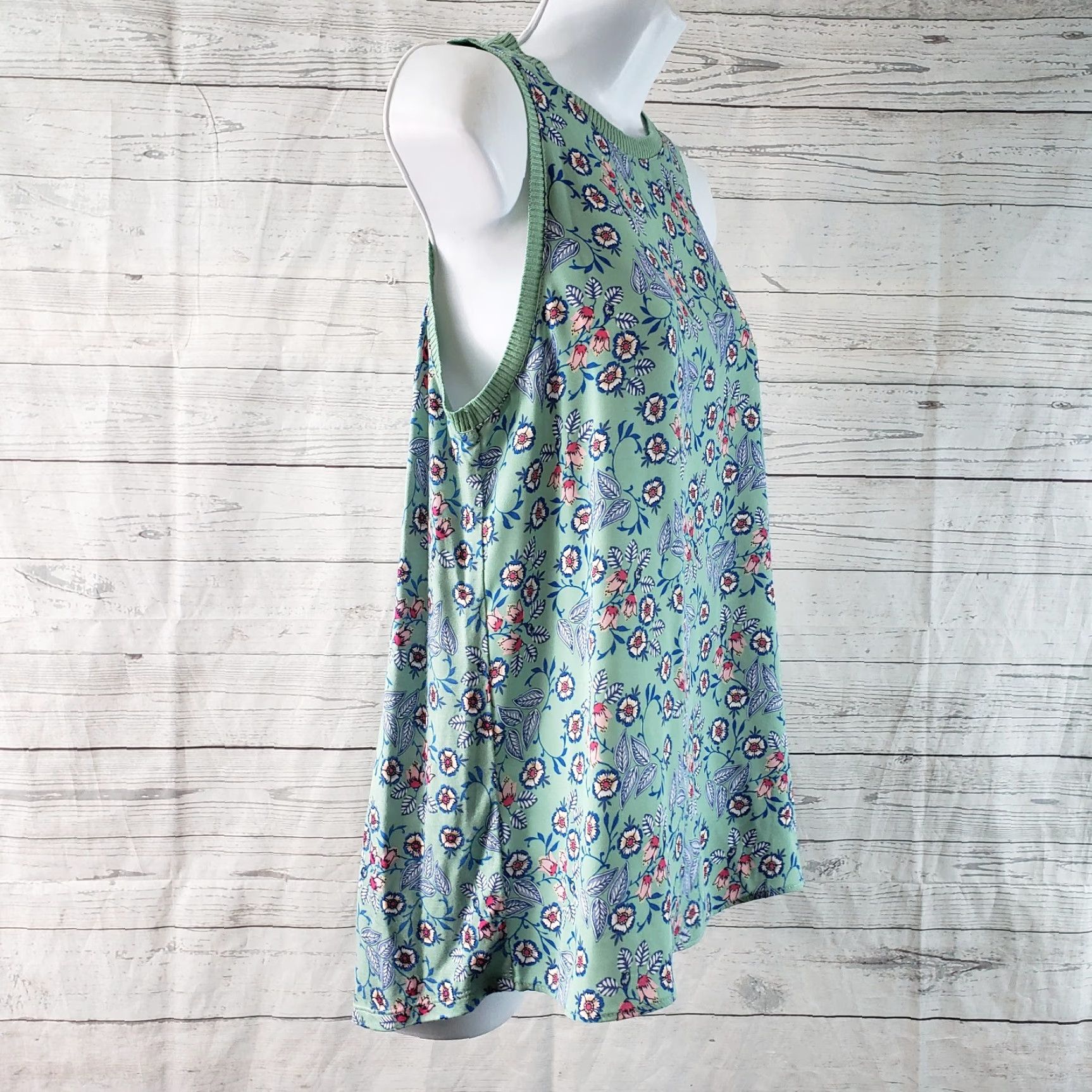 Loft Ann Taylor LOFT Top Womens Sz Small Green Pink Floral Sleeveless Size S / US 4 / IT 40 - 3 Thumbnail