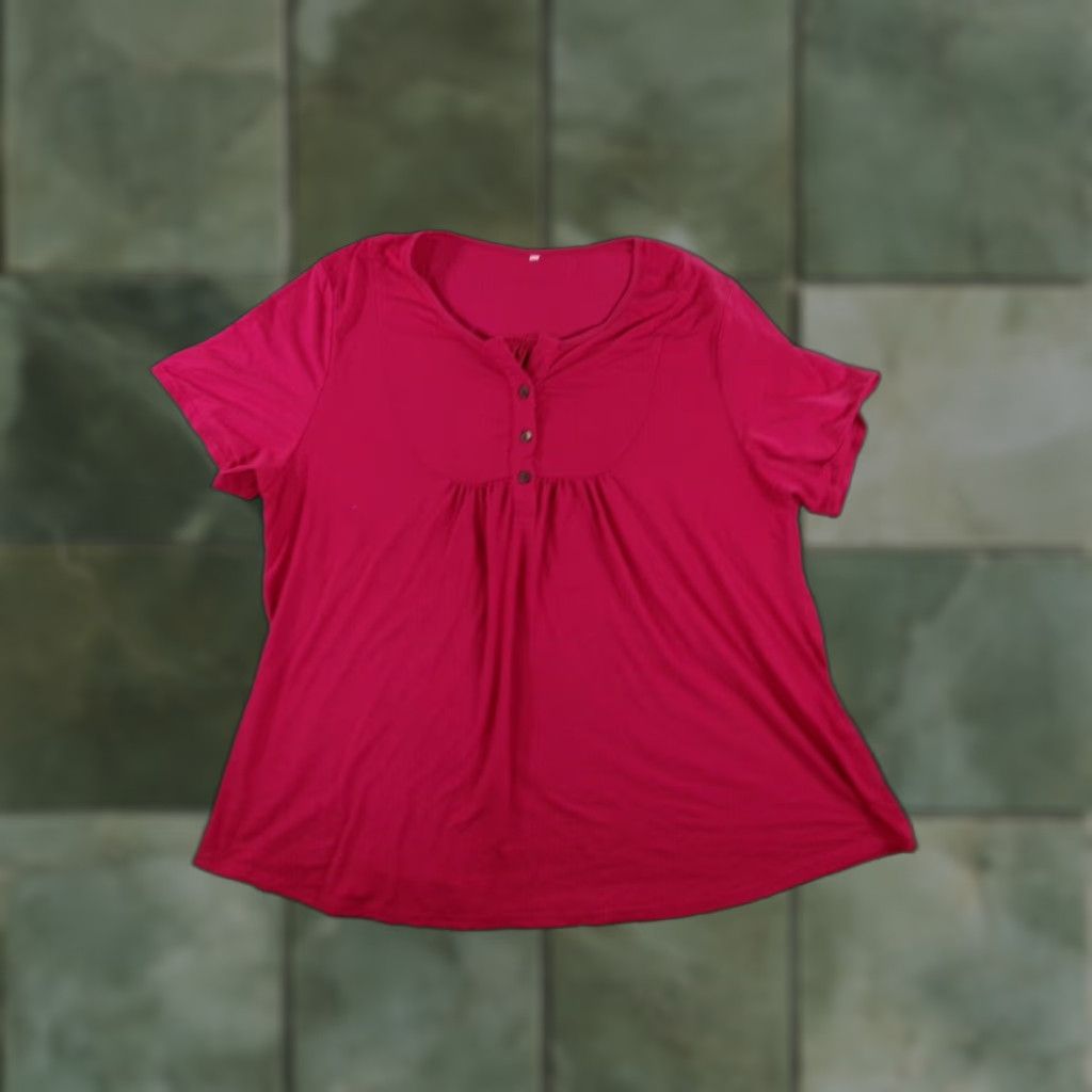 Vintage Top Women 20W Pink Casual Henley Base Layer Everyday Flow y Pleated Cap sleeve T-Shirt Size 3XL / US 20-22 - 1 Thumbnail