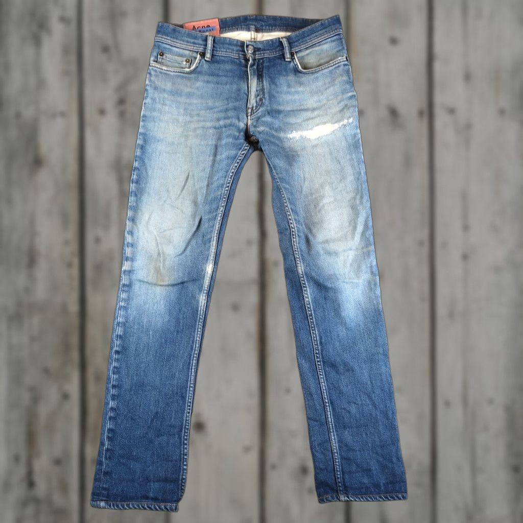 Acne Studios Acne Studios Jeans Mens Slim Skinny 31x32 Blue Denim Distressed 5-Pocket Logo Button Zip Denim Size US 31 - 1 Thumbnail