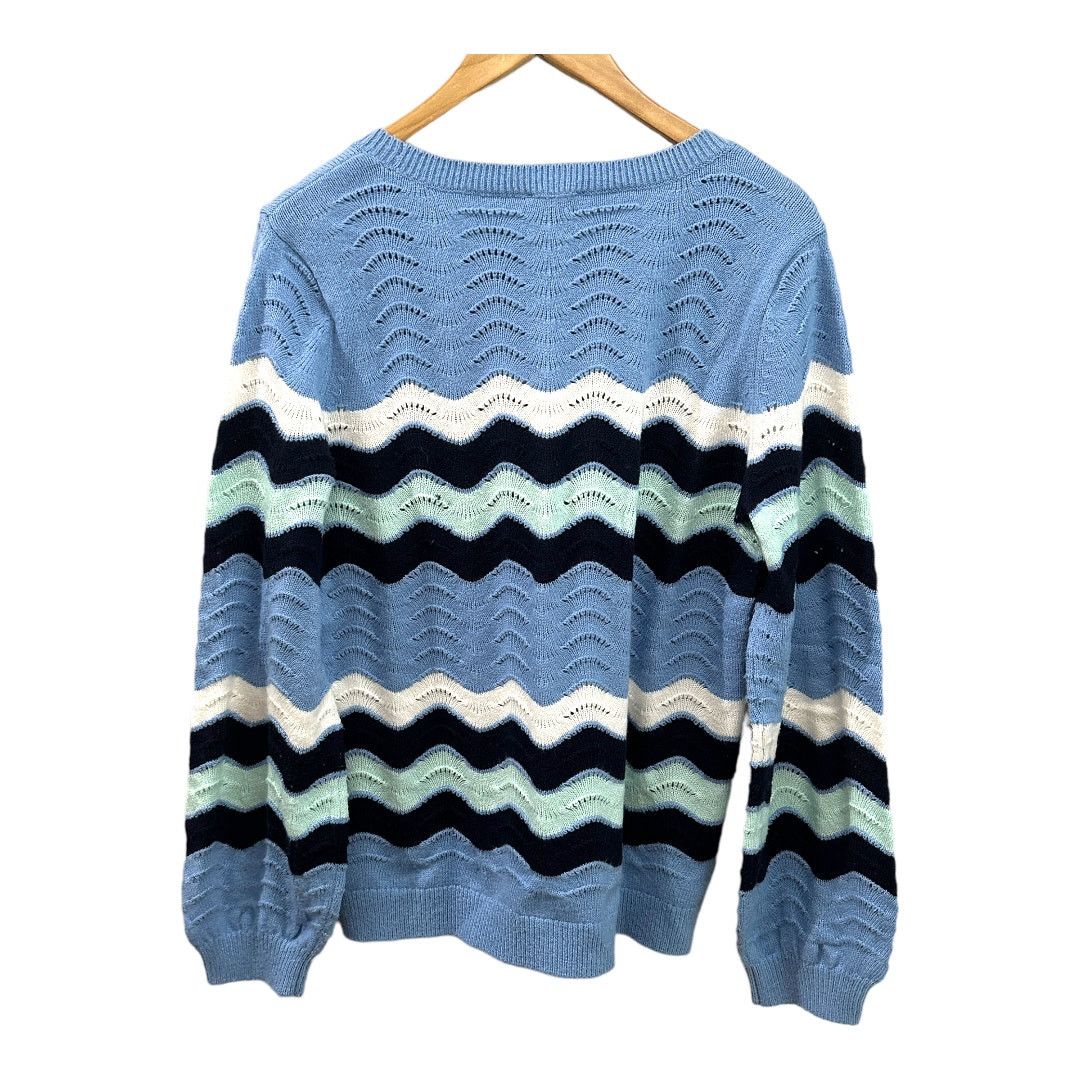 Other Talbots Blue Knit Chevron Stripe Pullover Fair Isle Sweater Size L / US 10 / IT 46 - 2 Thumbnail