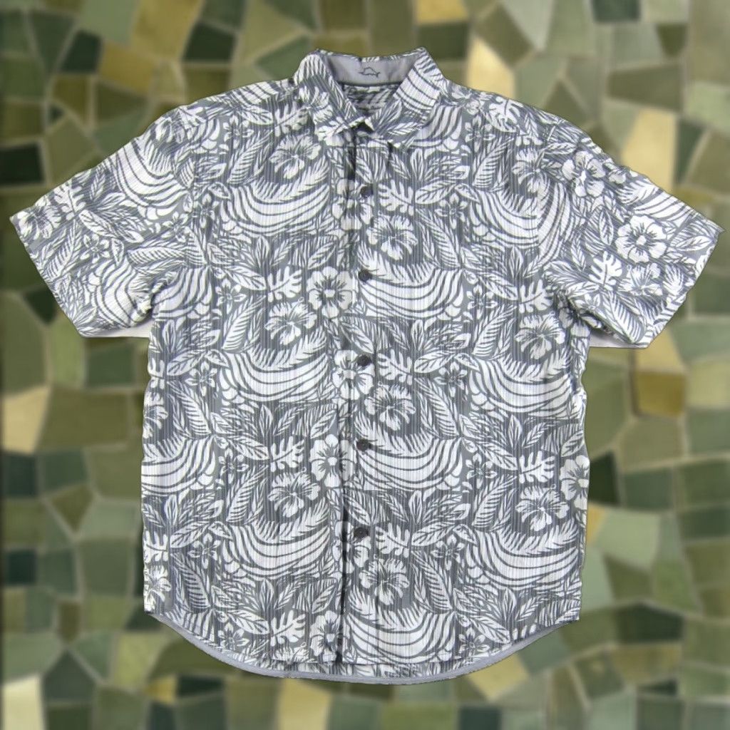 Tommy Bahama Tommy Bahama Coconut Point Floral Grey White Short Sleeve Hawaiian Shirt Men M Size US M / EU 48-50 / 2 - 1 Thumbnail