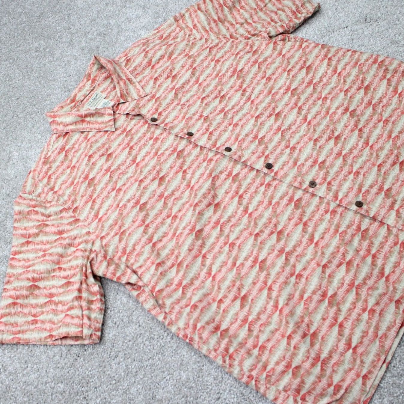 Vintage L.L. Bean Tropics Shirt Mens XL - Reg Red/Beige 100% Cotton Short Sleeve Button-Up Size US XL / EU 56 / 4 - 6 Thumbnail