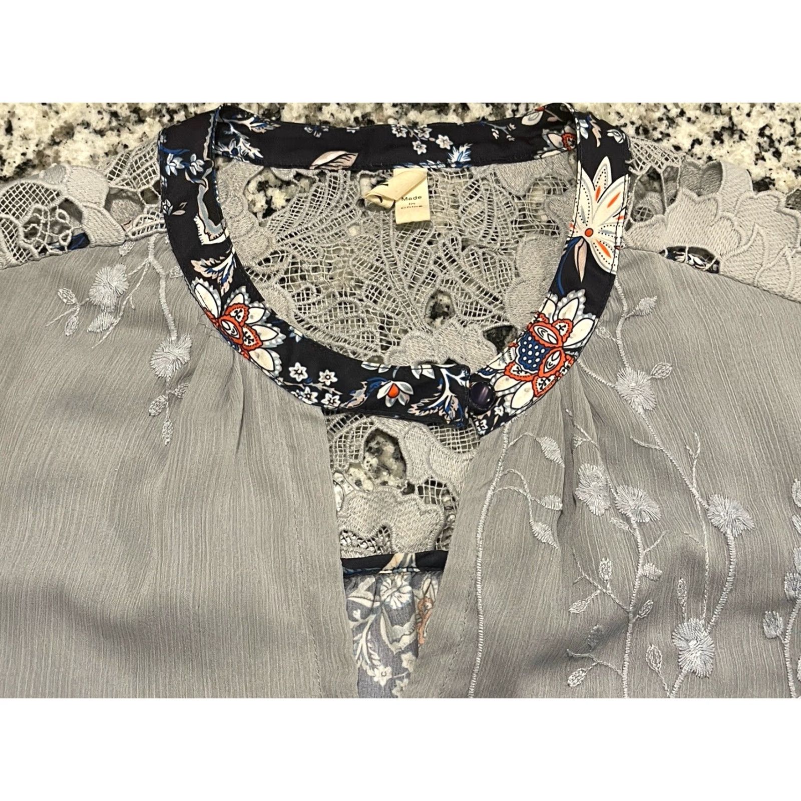 Anthropologie Anthropologie Shift Dress Gray Floral Embroidered Lace Lotus 3/4 Sleeve M Womens Size M / US 6-8 / IT 42-44 - 6 Thumbnail