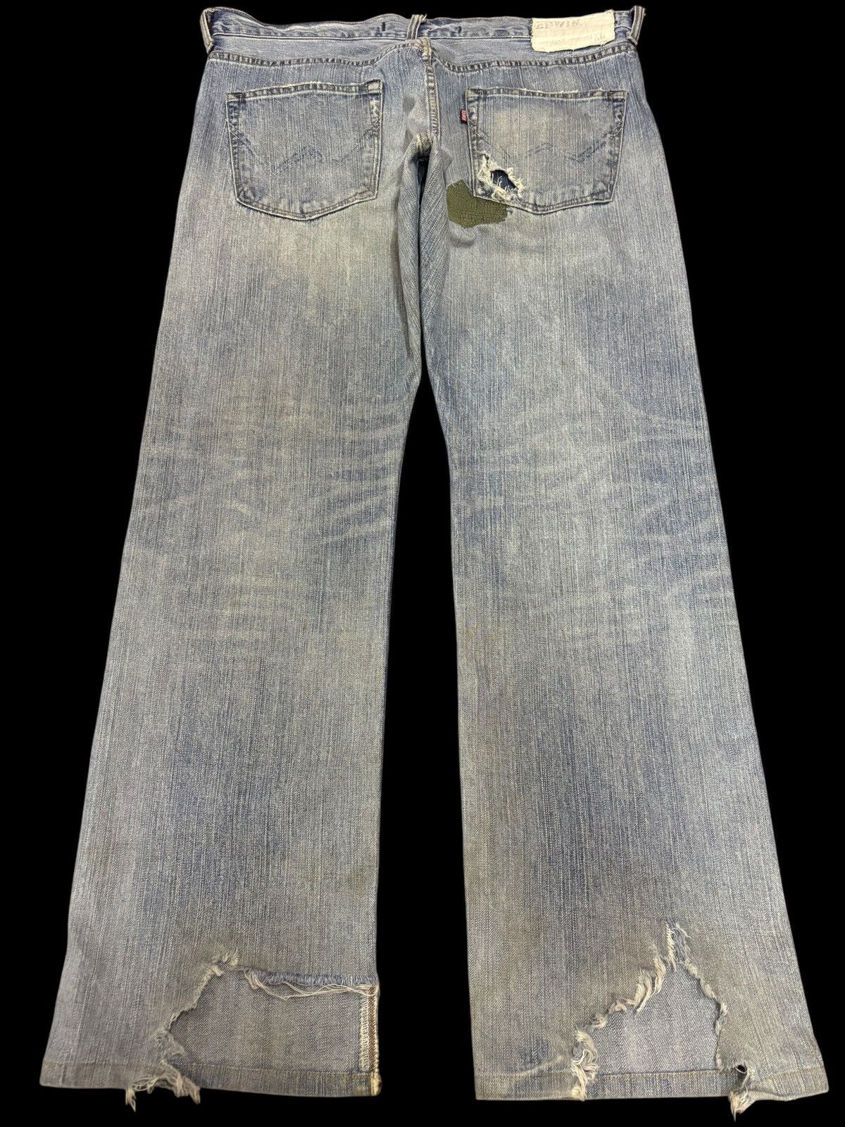 Edwin × Japanese Brand Vintage Edwin XV Distressed Patchwork Blue Washed Jeans Size US 36 / EU 52 - 2 Thumbnail