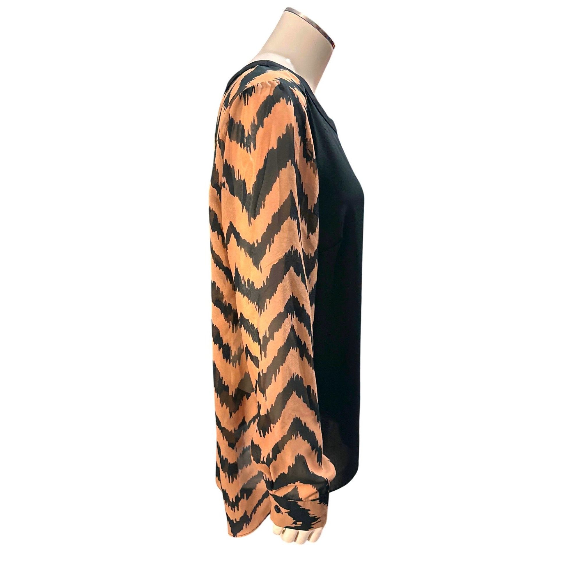 Other AB Studio Sheer Chevron Blouse Black Beige Long Sleeve Light Size M / US 6-8 / IT 42-44 - 6 Thumbnail
