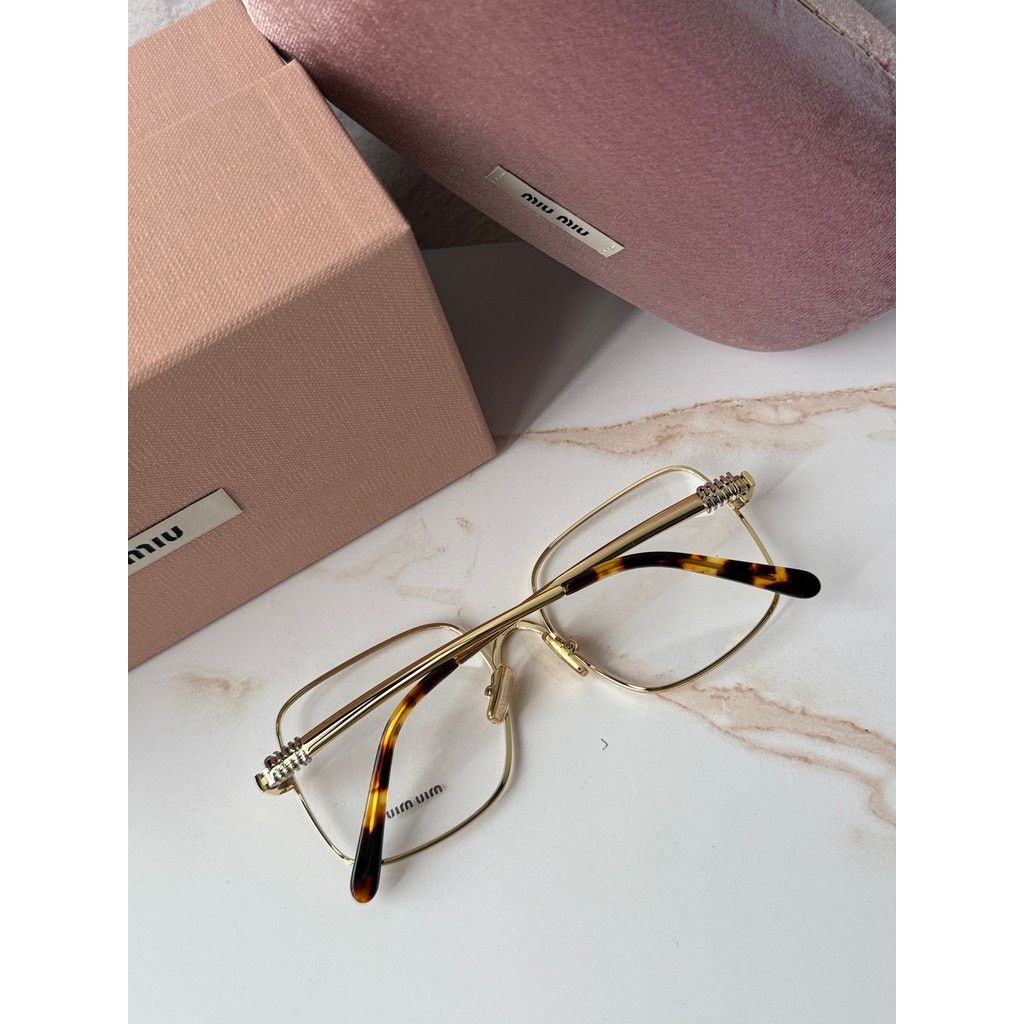 Miu Miu NEW Miu Miu M51YV Gold Square Logo Metal Eyeglasses Frames Size ONE SIZE - 3 Thumbnail