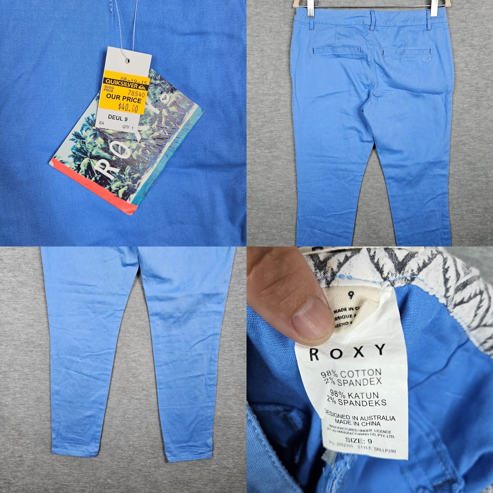 Vintage ROXY Womens Azure Blue Cotton Chino Pants Regular Size 12 New Pants Women Blue Chino Casual 12 Mens Womens Girls Size 34" / US 12 / IT 48 - 8 Thumbnail