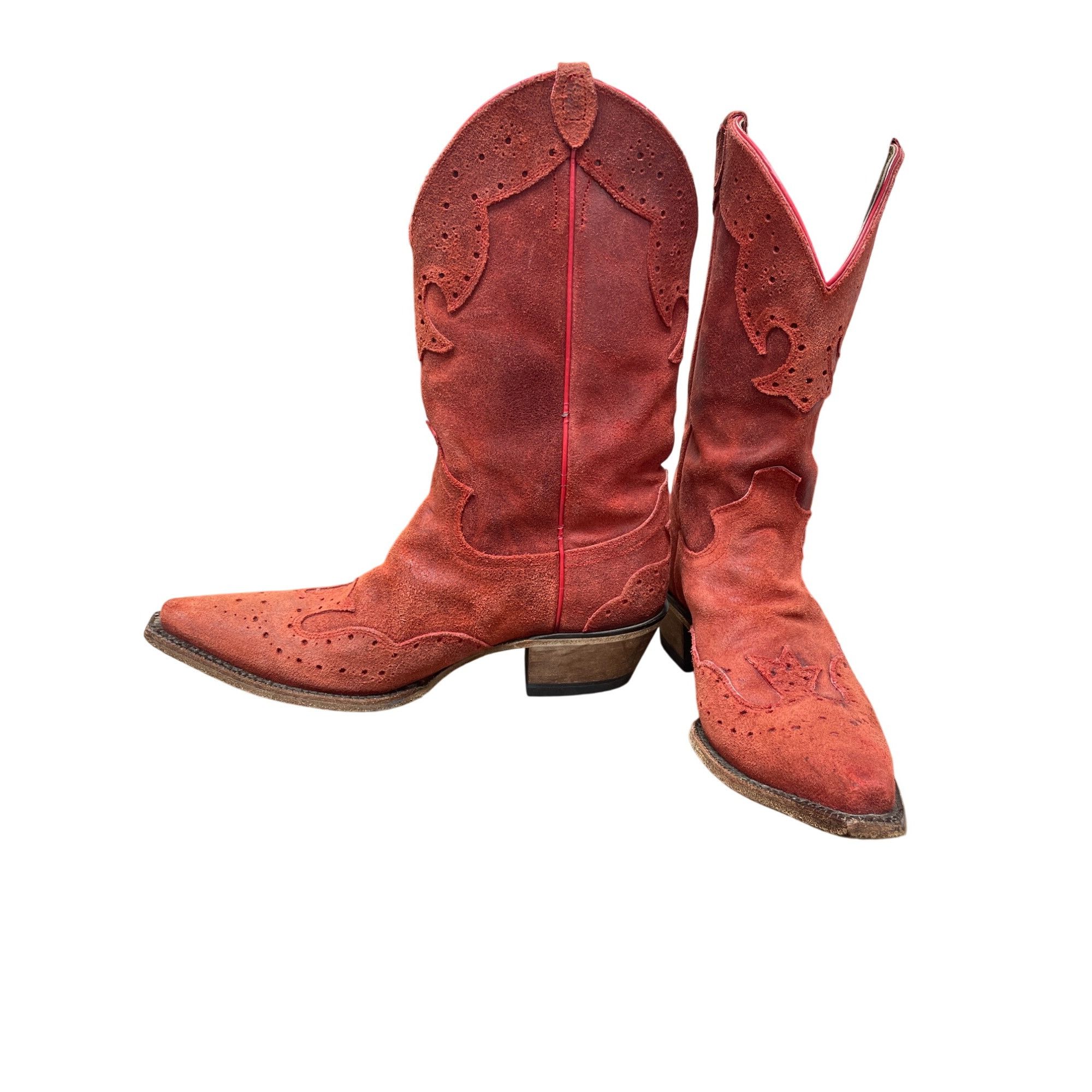 Justin Justin Womens Red Suede leather Western Cowboy Mid calf Boot Size US 8.5 / IT 38.5 - 2 Thumbnail