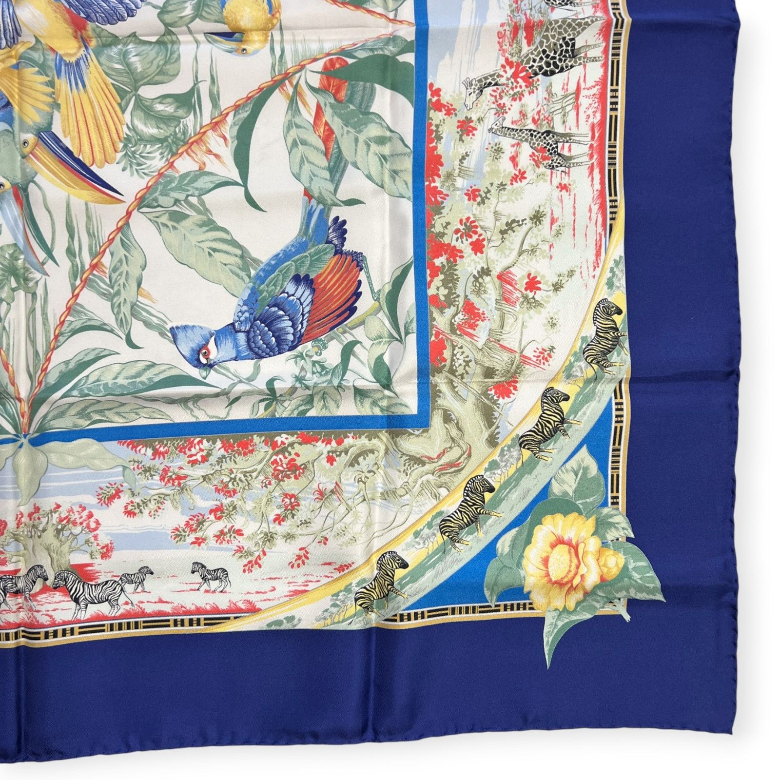 Hermes Hermes Tropiques 90 Silk Scarf Blue Tropical Bird Size ONE SIZE - 16 Thumbnail