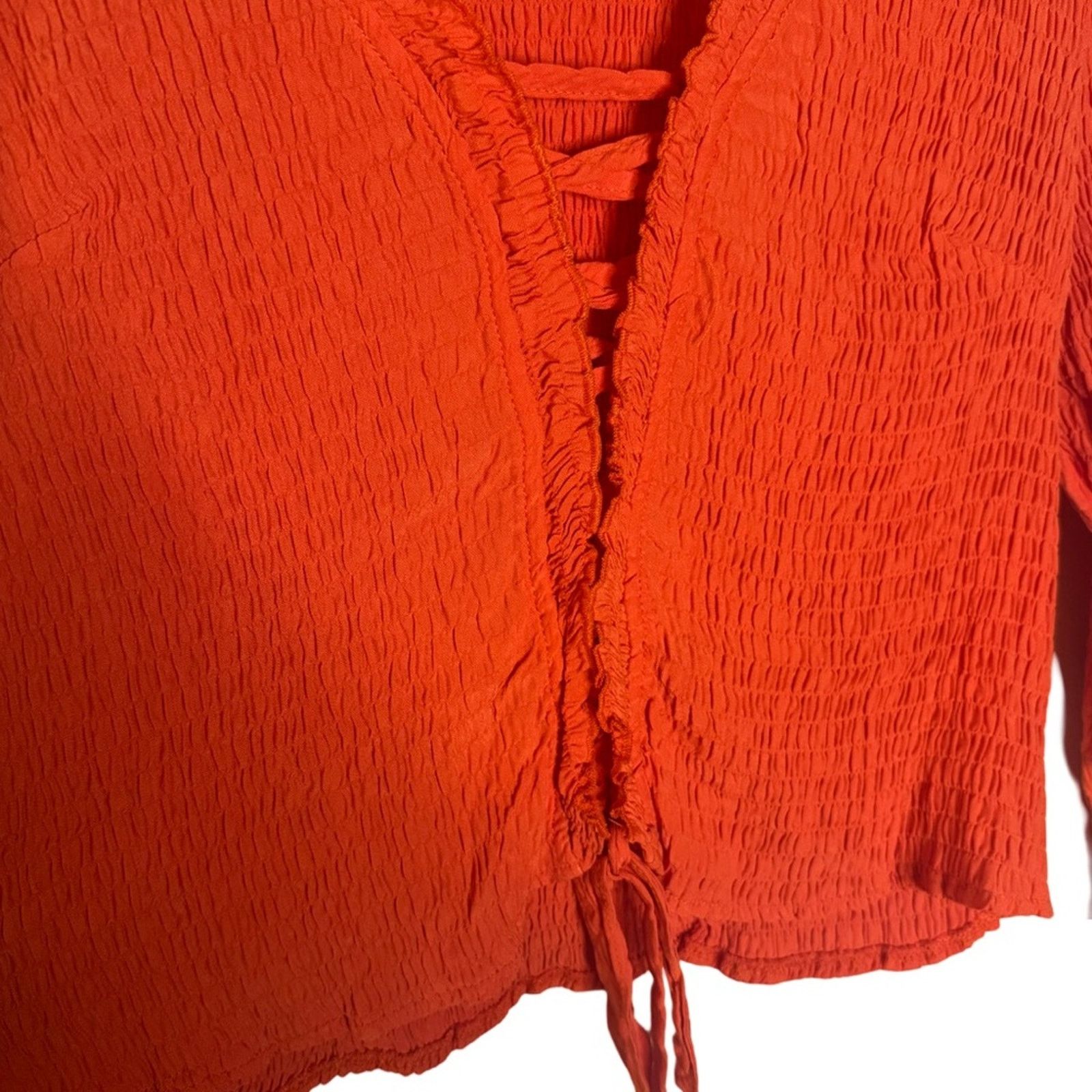 Topshop Topshop Crinkle Ruched Lace Long Sleeve Top - Orange Size M / US 6-8 / IT 42-44 - 4 Thumbnail